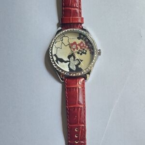 Fossil Red Croc-Embossed Watch with Floral Dial